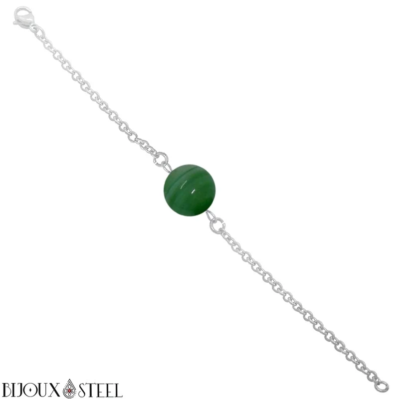 Bracelet à perle d'agate verte en acier inoxydable