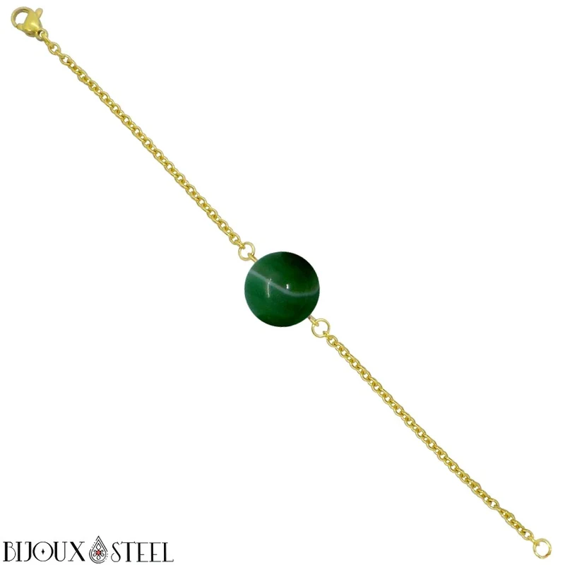 Bracelet à perle d'agate verte en acier inoxydable