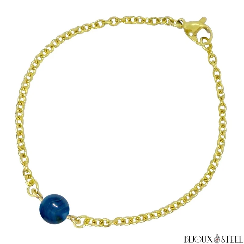 Bracelet à perle d'agate bleue en acier inoxydable