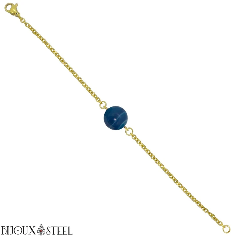 Bracelet à perle d'agate bleue en acier inoxydable