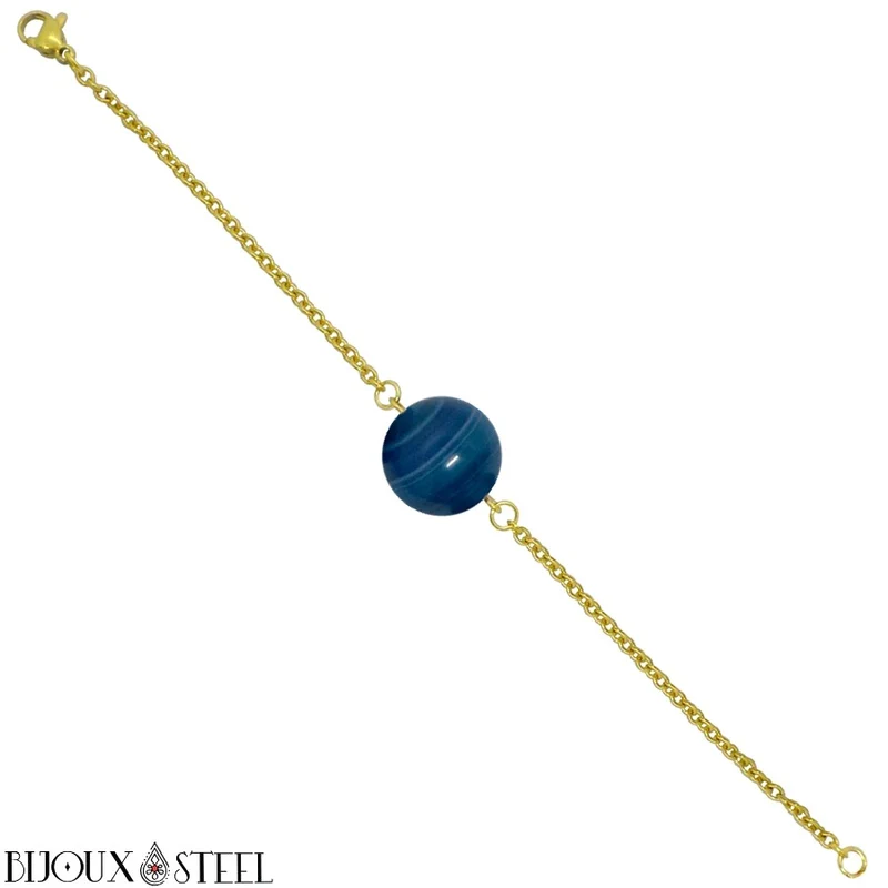 Bracelet à perle d'agate bleue en acier inoxydable