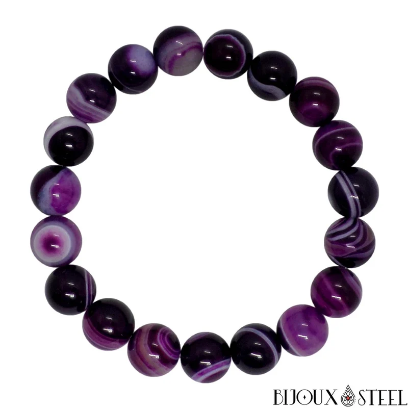 Bracelet en perles d'agate violette 10mm