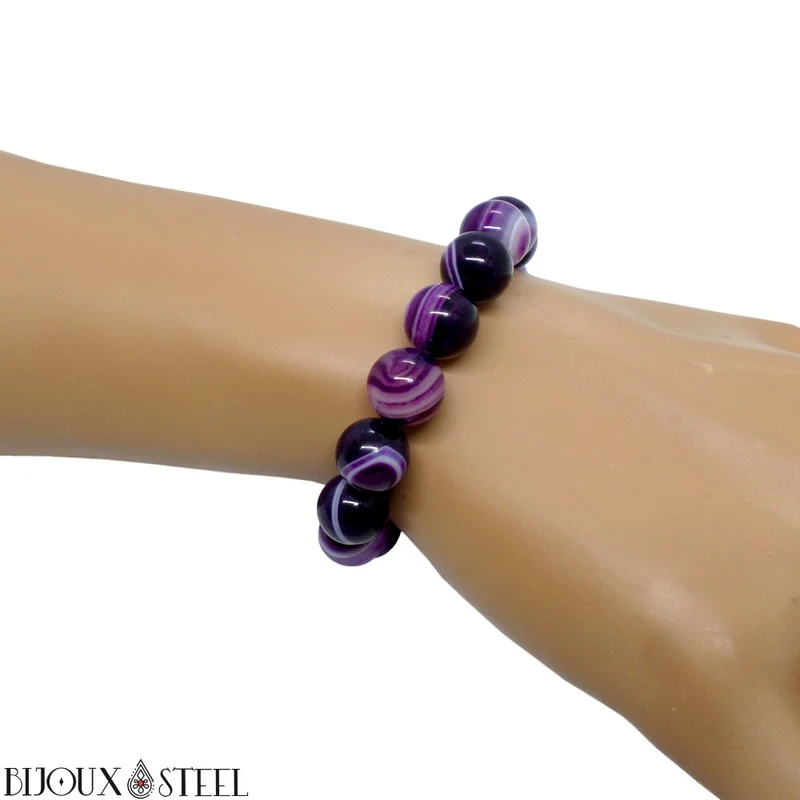 Bracelet en perles d'agate violette 10mm