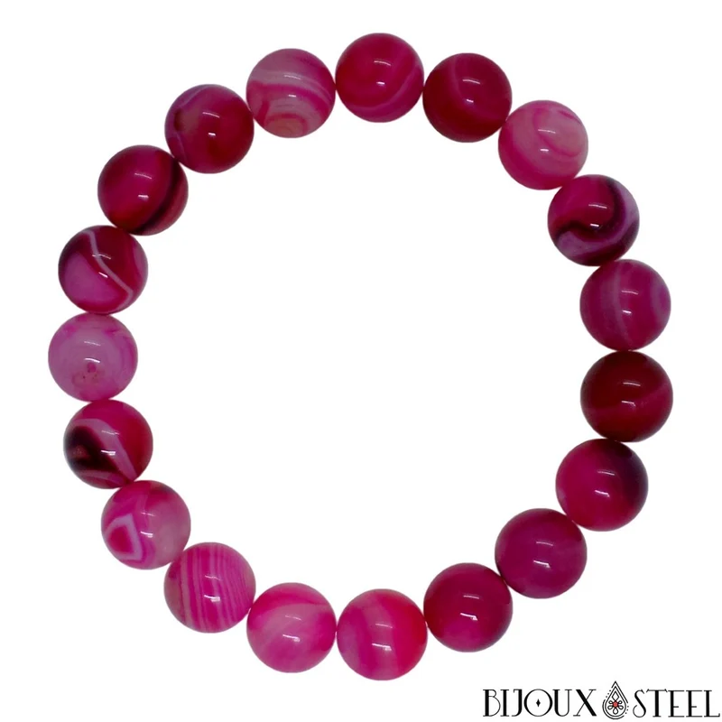 Bracelet en perles d'agate magenta 10mm
