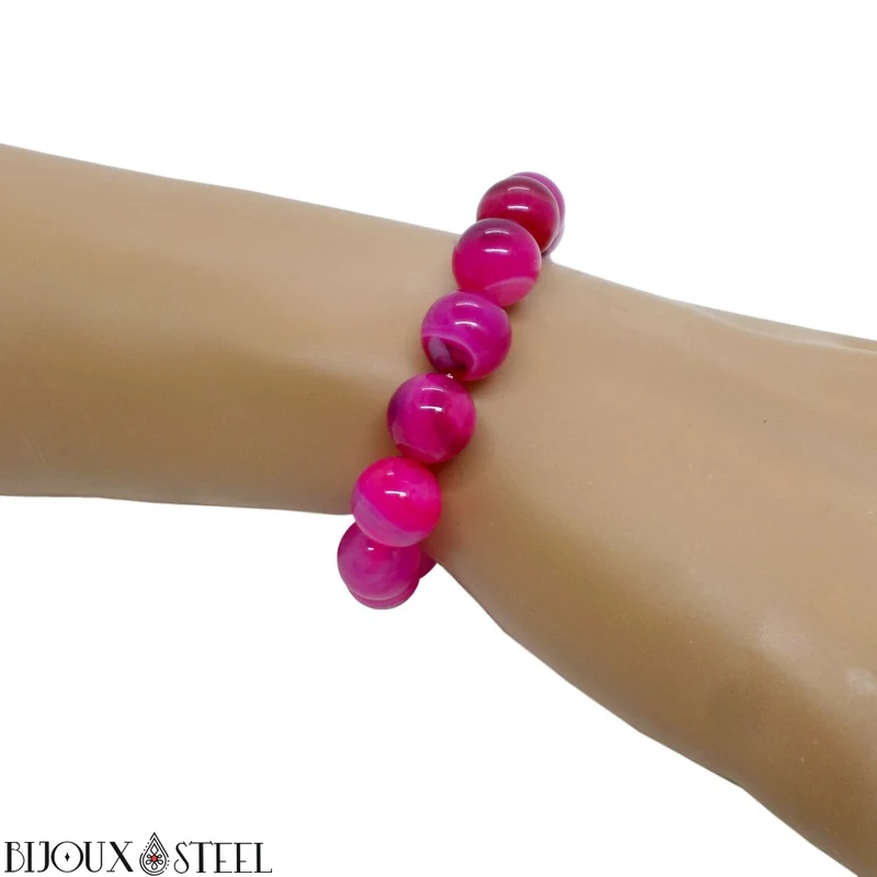 Bracelet en perles d'agate magenta 10mm