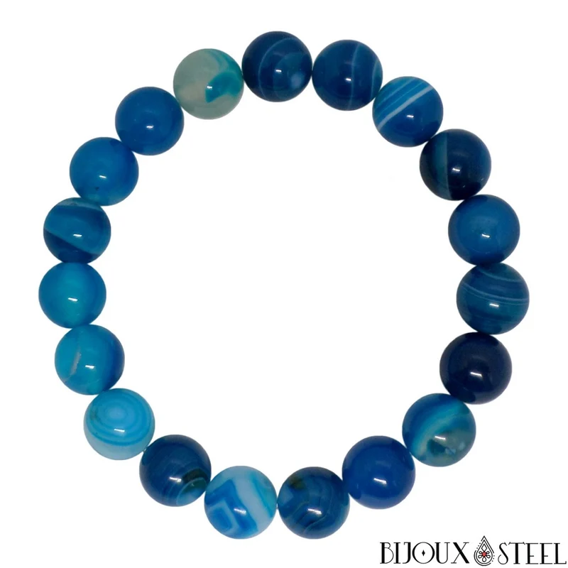 Bracelet en perles d'agate bleue 10mm