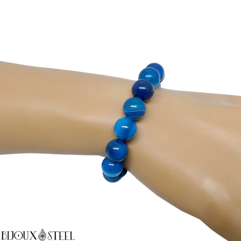 Bracelet en perles d'agate bleue 10mm