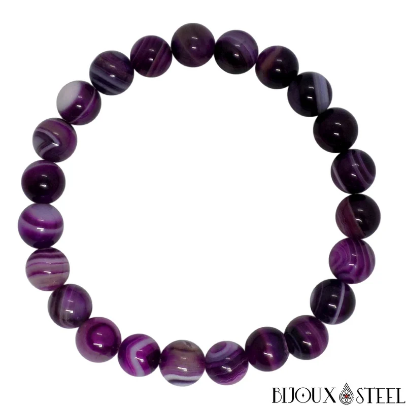 Bracelet en perles d'agate violette 8mm