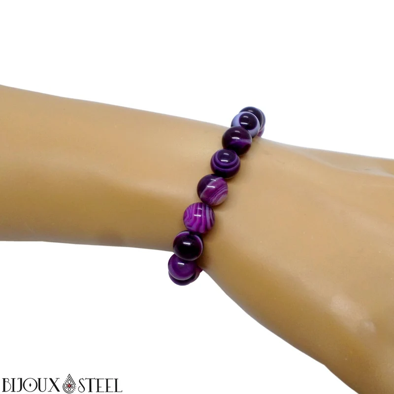 Bracelet en perles d'agate violette 8mm