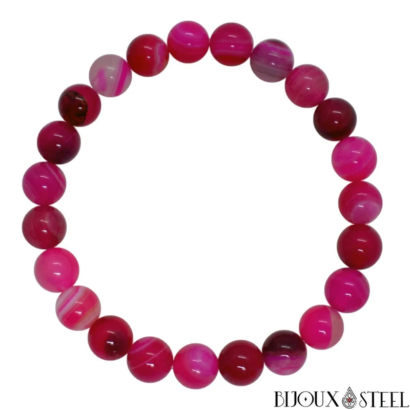 Bracelet en perles d'agate magenta 8mm