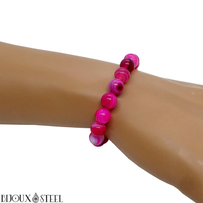 Bracelet en perles d'agate magenta 8mm