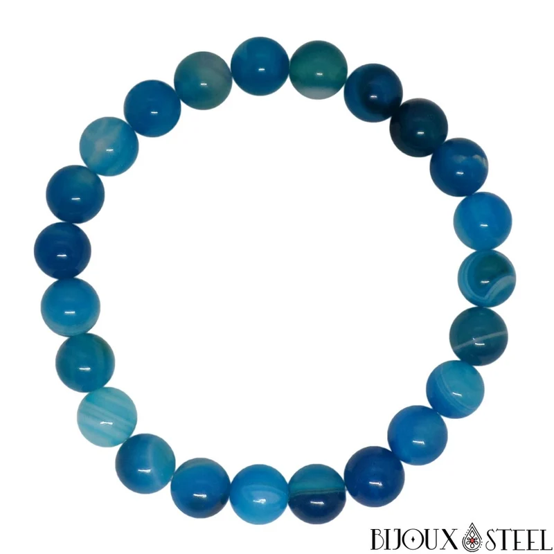 Bracelet en perles d'agate bleue 8mm
