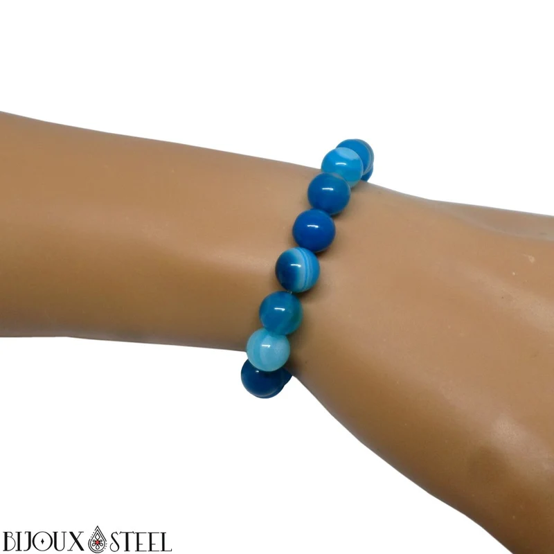 Bracelet en perles d'agate bleue 8mm