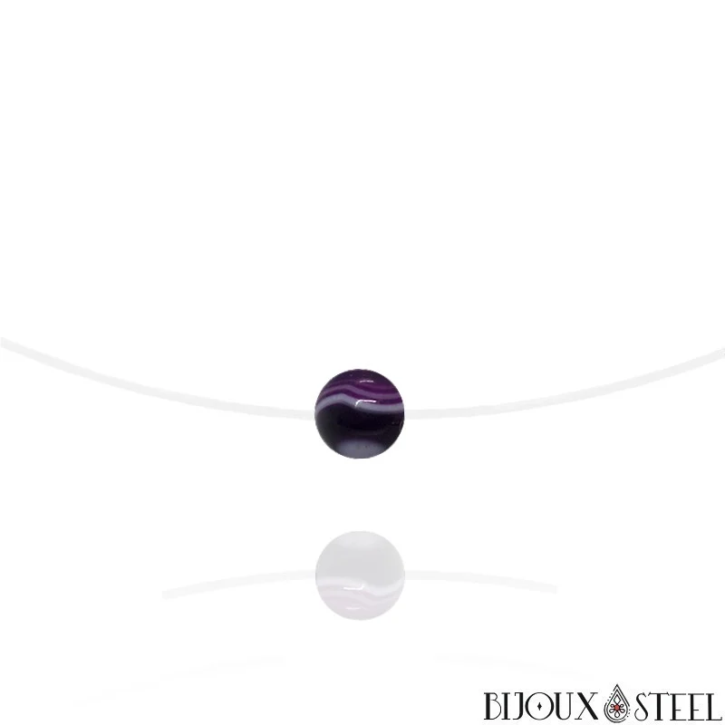 Collier à perle d'agate violette sur fil de nylon