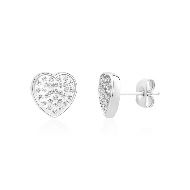 Boucles d'oreilles cœur bombé serties de pierres