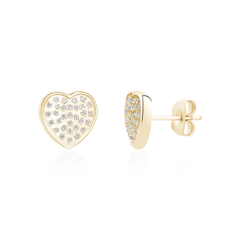 Boucles d'oreilles cœur bombé serties de pierres
