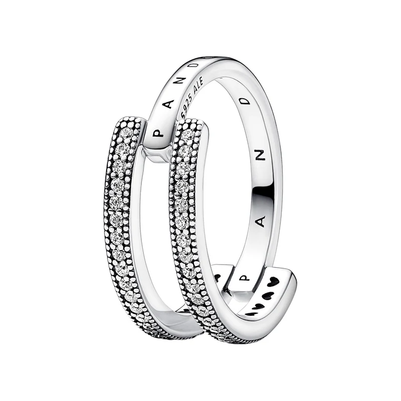 Pandora Signature 925 Sterling Silver Pavé Double strap Ring 192779C01-56