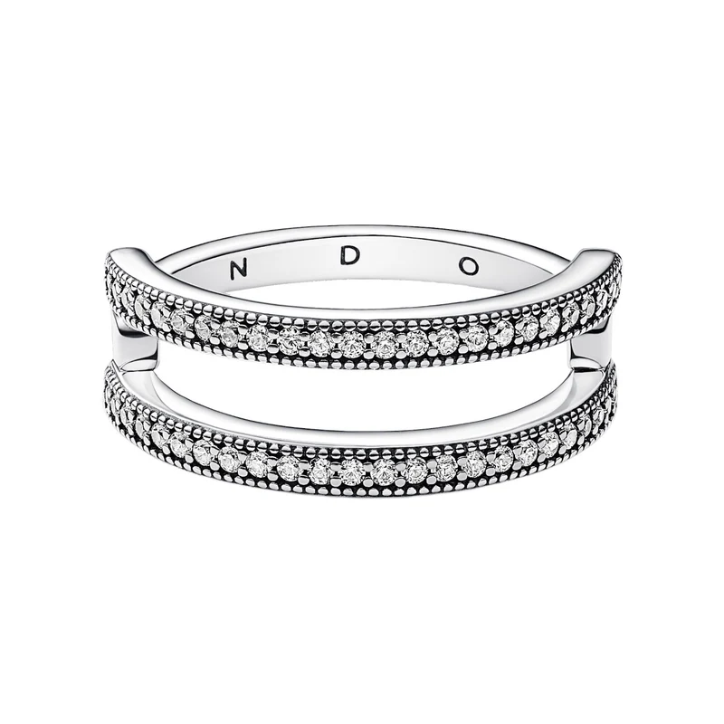 Pandora Signature 925 Sterling Silver Pavé Double strap Ring 192779C01-56