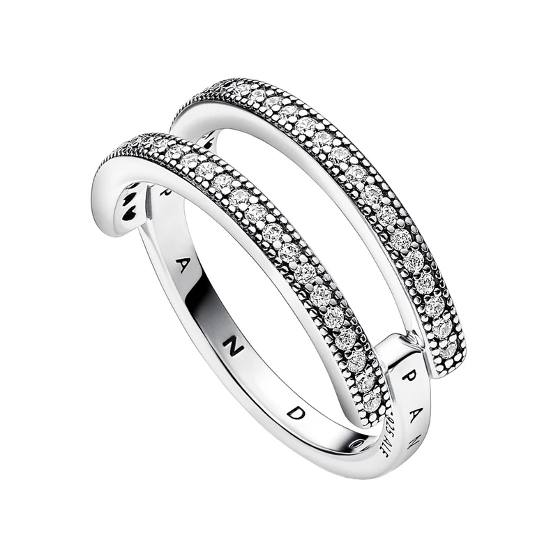 Pandora Signature 925 Sterling Silver Pavé Double strap Ring 192779C01-56