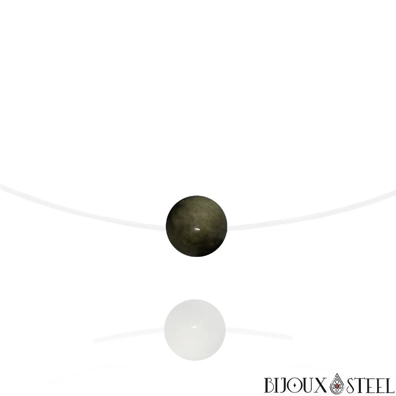 Collier à perle d'obsidienne dorée sur son fil nylon