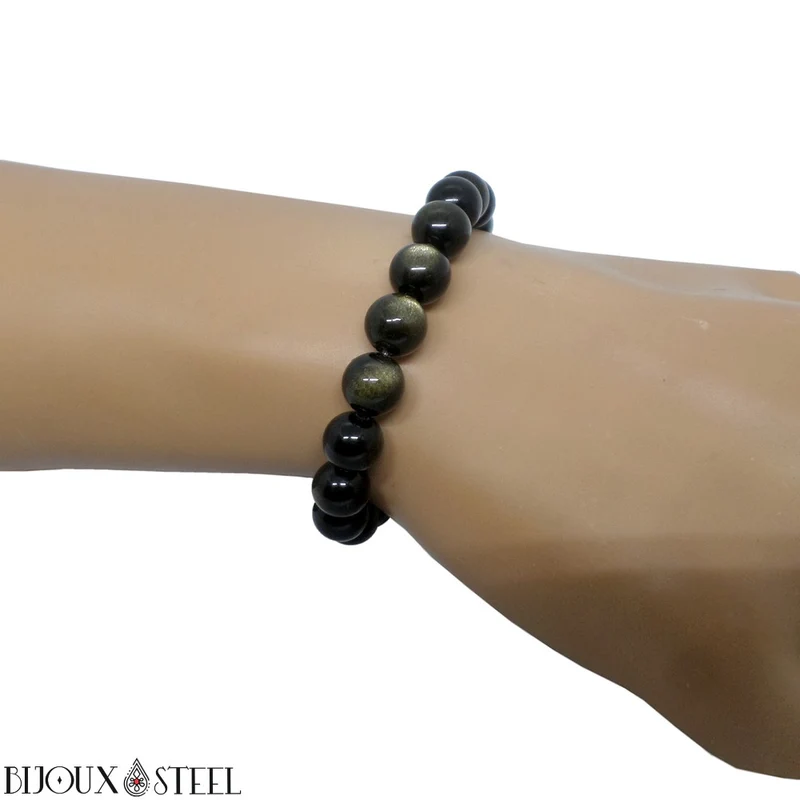 Bracelet en perles d'obsidienne dorée 8mm