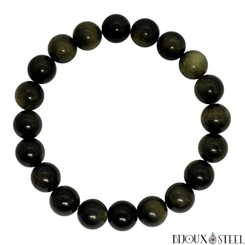 Bracelet en perles d'obsidienne dorée 10mm