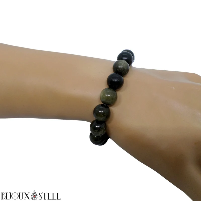Bracelet en perles d'obsidienne dorée 10mm