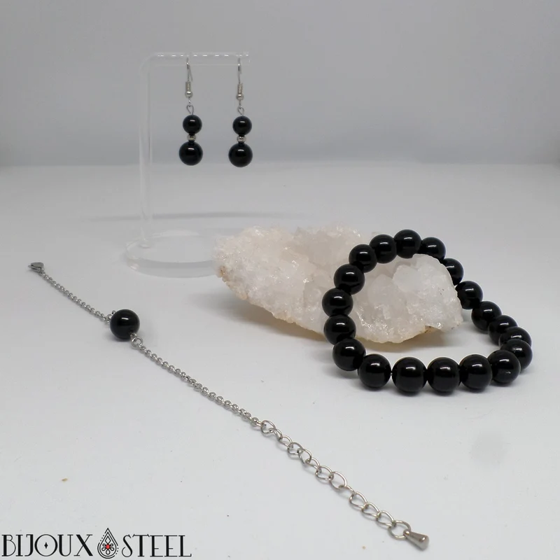 Bracelet en perles d'onyx noir 10mm