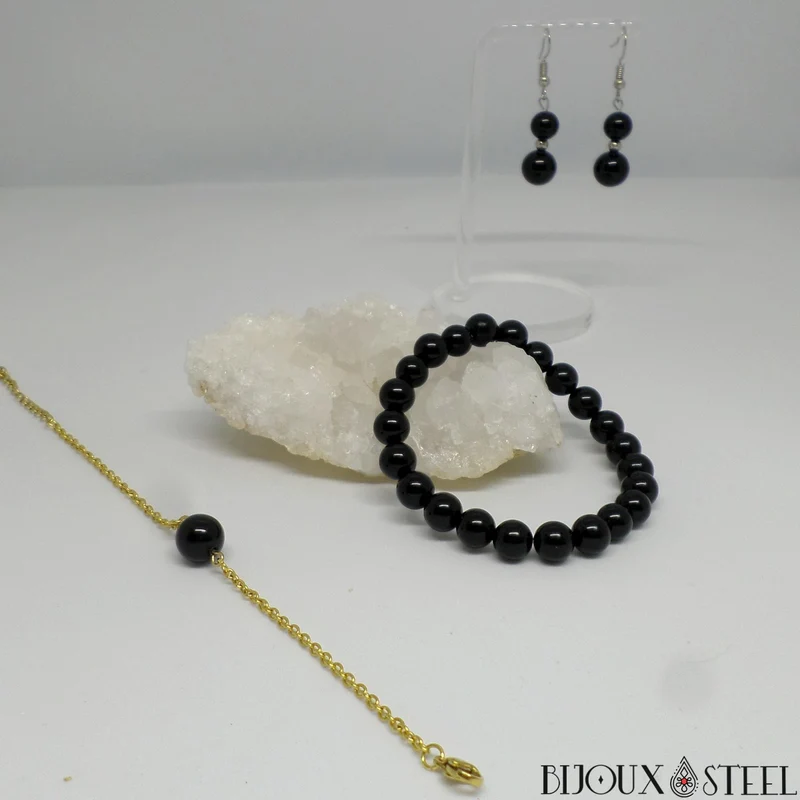 Bracelet en perles d'onyx noir 8mm