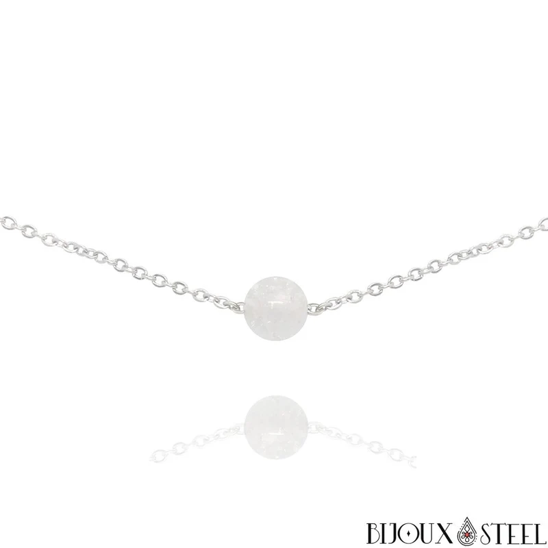 Collier à perle de quartz craquelé en acier inoxydable