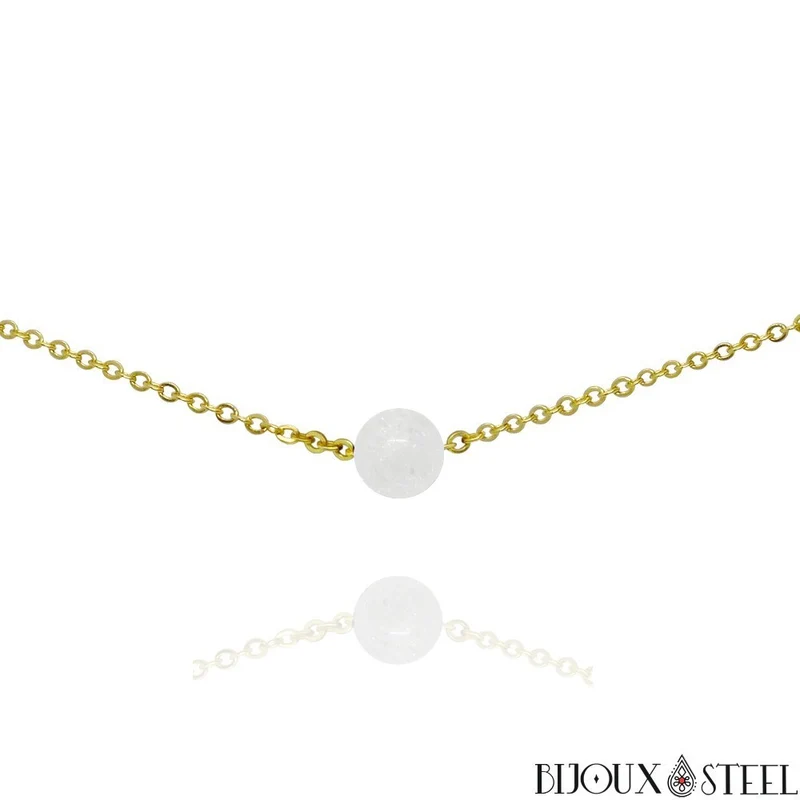 Collier à perle de quartz craquelé en acier inoxydable
