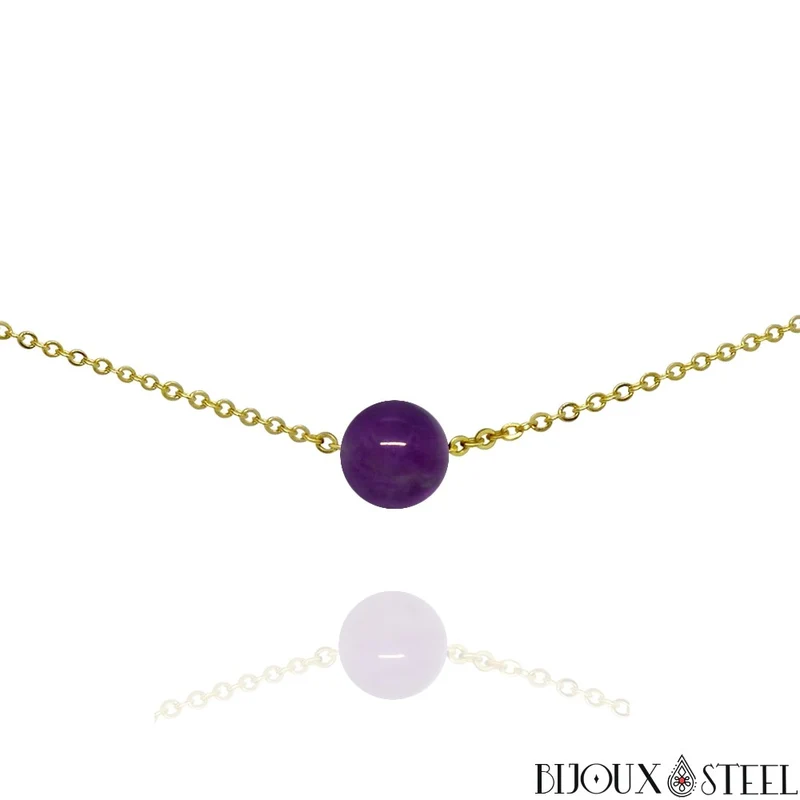 Collier à perle d'améthyste en acier inoxydable