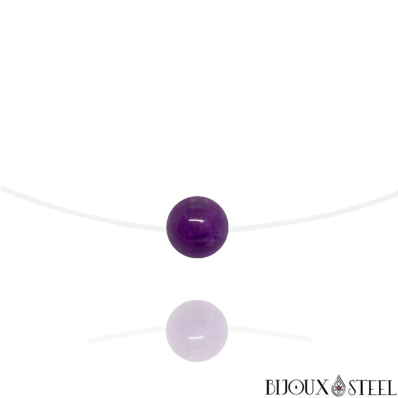 Collier à perle d'améthyste sur fil de nylon