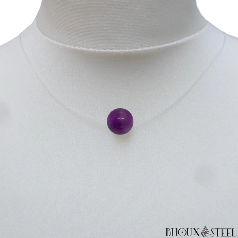 Collier à perle d'améthyste sur fil de nylon