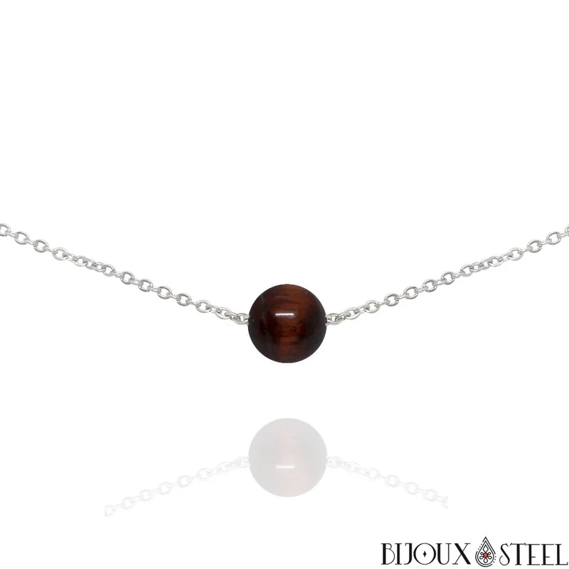 Collier à perle d'oeil de taureau en acier inoxydable