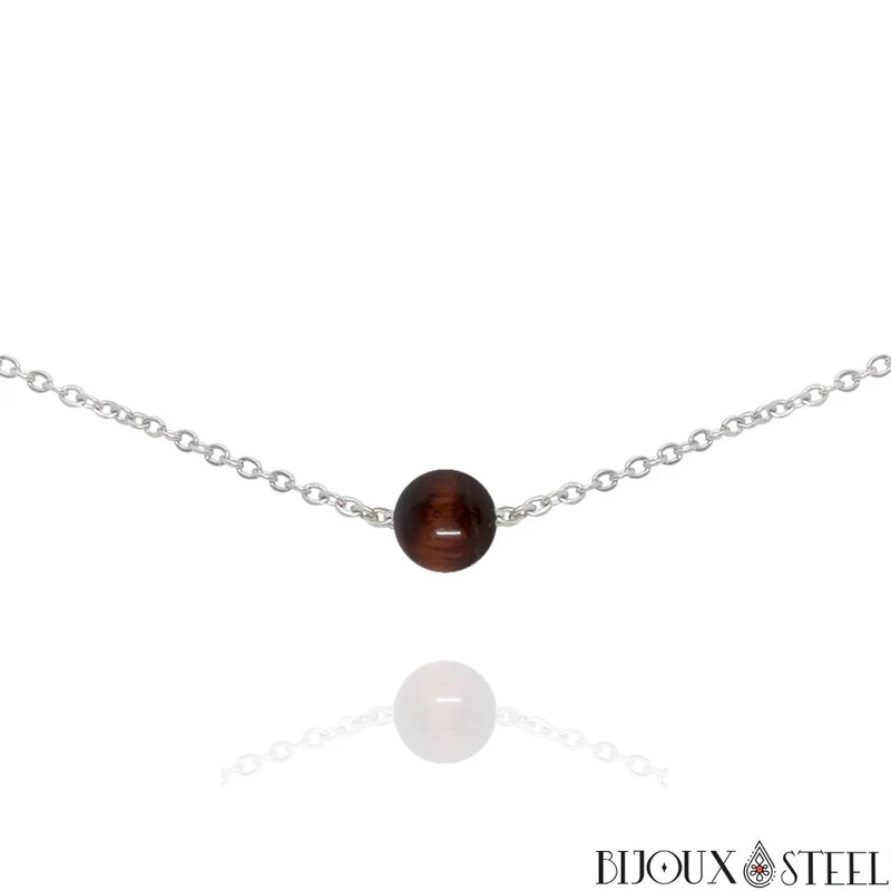 Collier à perle d'oeil de taureau en acier inoxydable