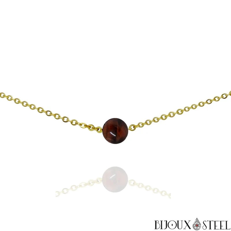Collier à perle d'oeil de taureau en acier inoxydable
