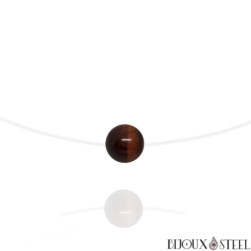 Collier à perle d'oeil de taureau sur fil de nylon