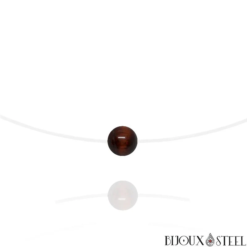 Collier à perle d'oeil de taureau sur fil de nylon