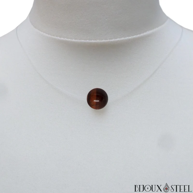 Collier à perle d'oeil de taureau sur fil de nylon