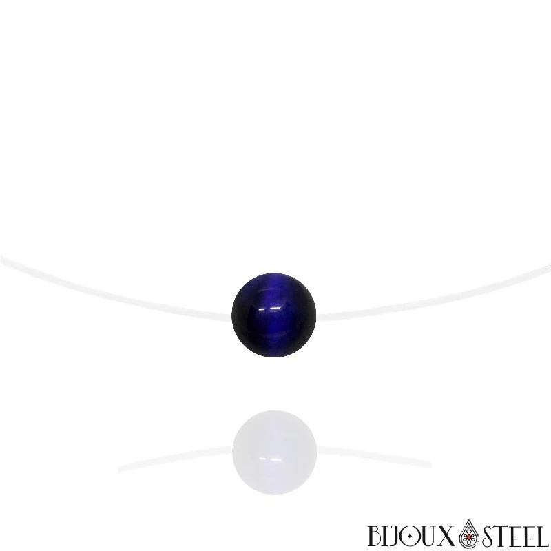 Collier à perle d'oeil de tigre bleu sur fil de nylon