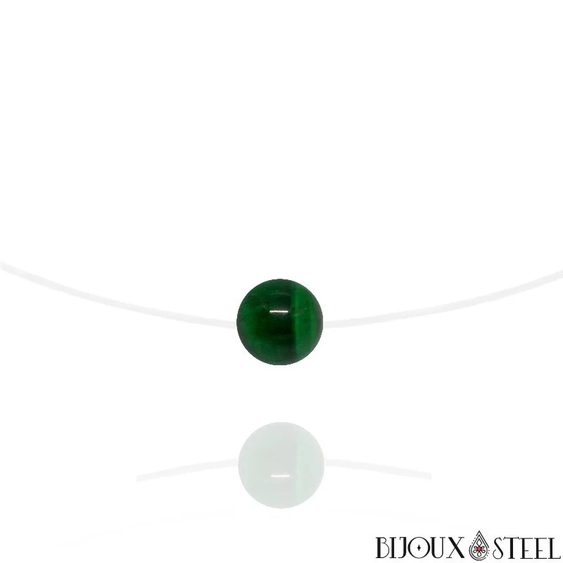 Collier à perle d'oeil de tigre vert sur fil de nylon