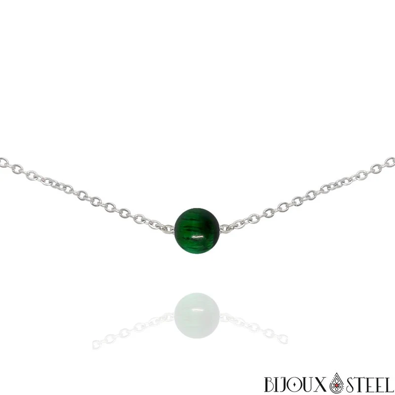 Collier à perle d'oeil de tigre vert en acier inoxydable