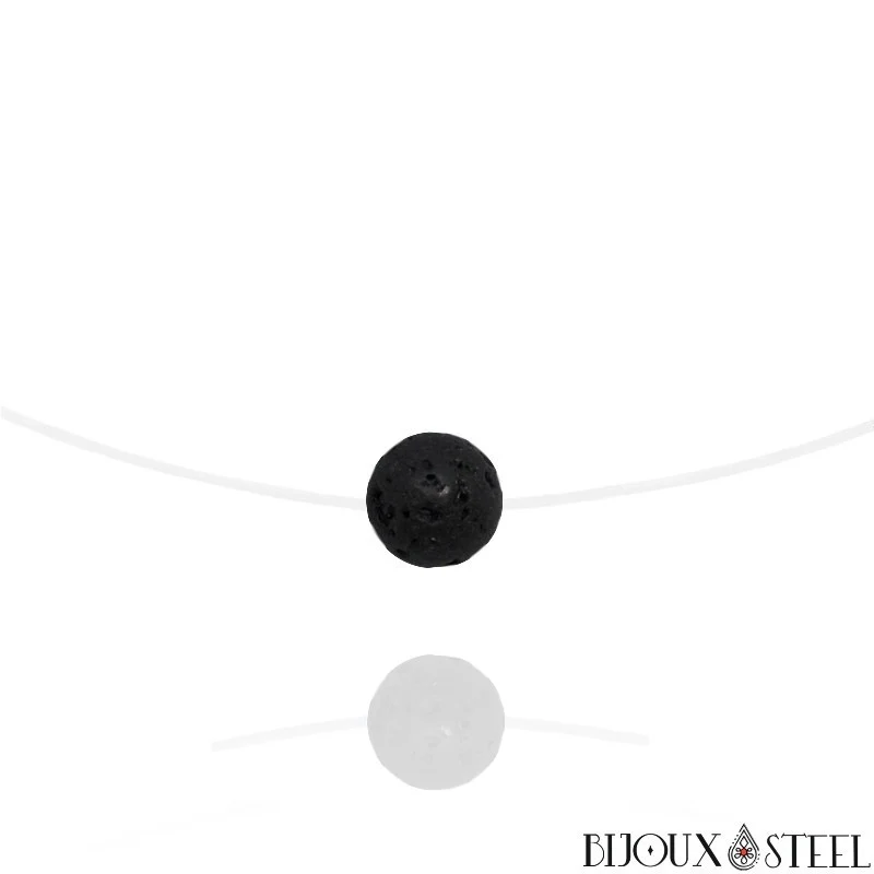Collier à perle de pierre de lave sur fil de nylon