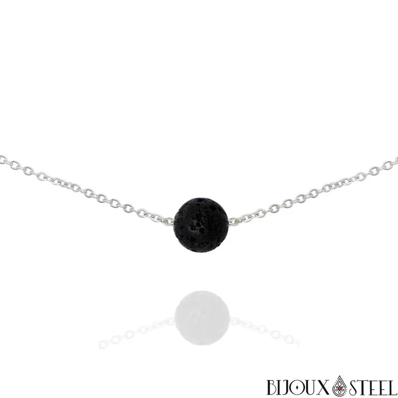 Collier à perle de pierre de lave en acier inoxydable