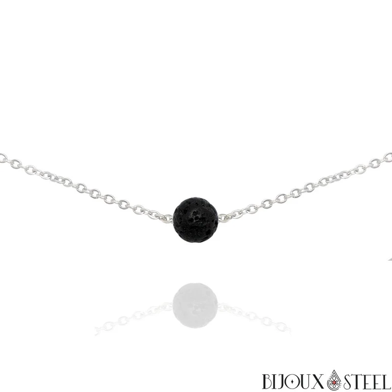Collier à perle de pierre de lave en acier inoxydable