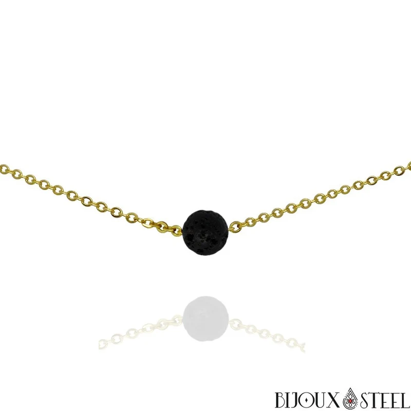 Collier à perle de pierre de lave en acier inoxydable