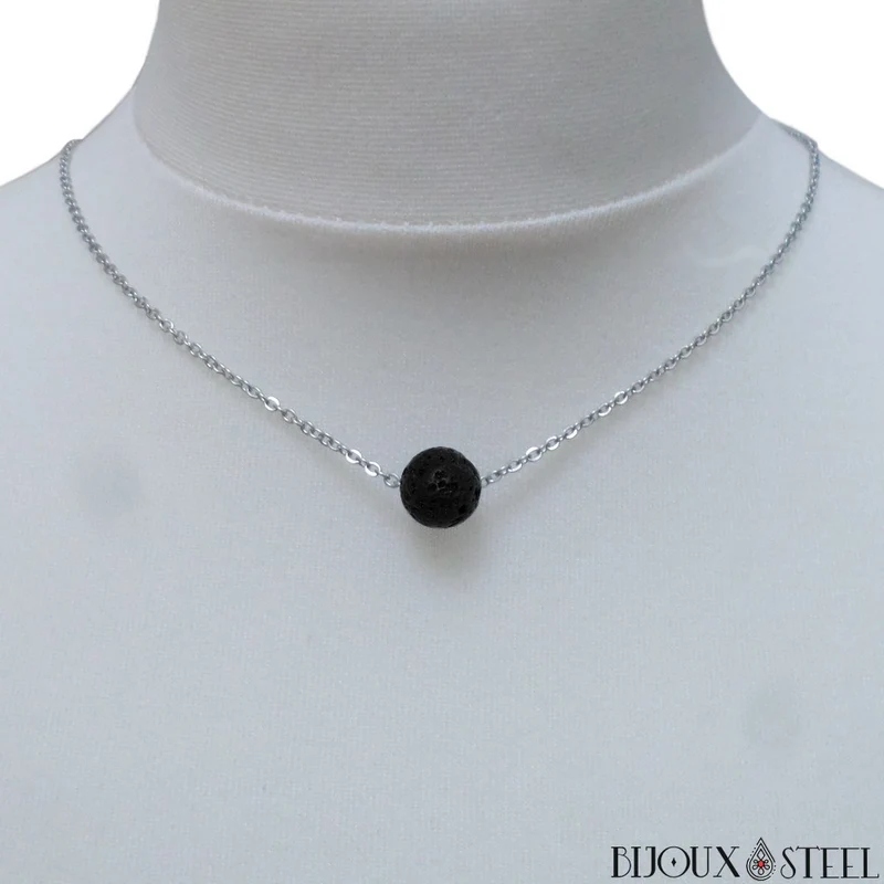 Collier à perle de pierre de lave en acier inoxydable