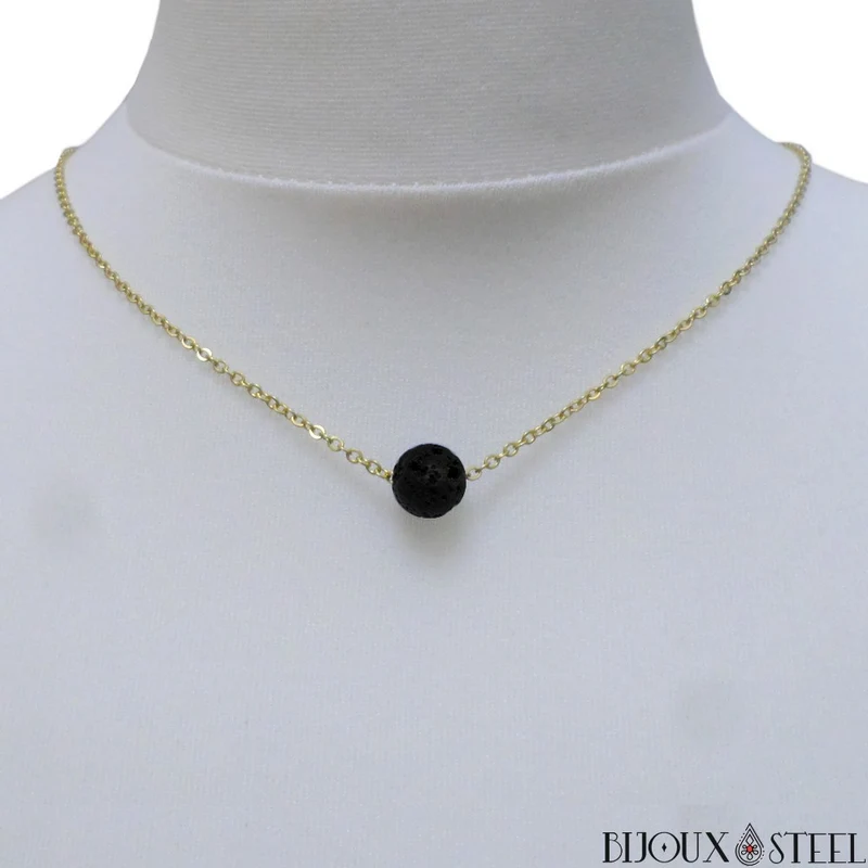 Collier à perle de pierre de lave en acier inoxydable