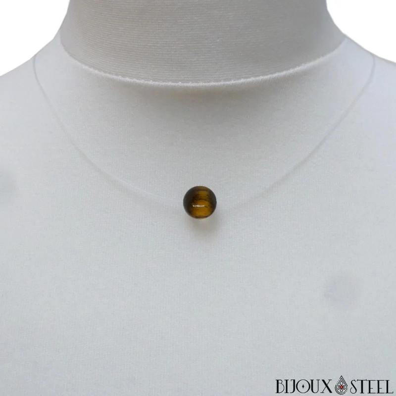 Collier à perle d'oeil de tigre sur fil de nylon